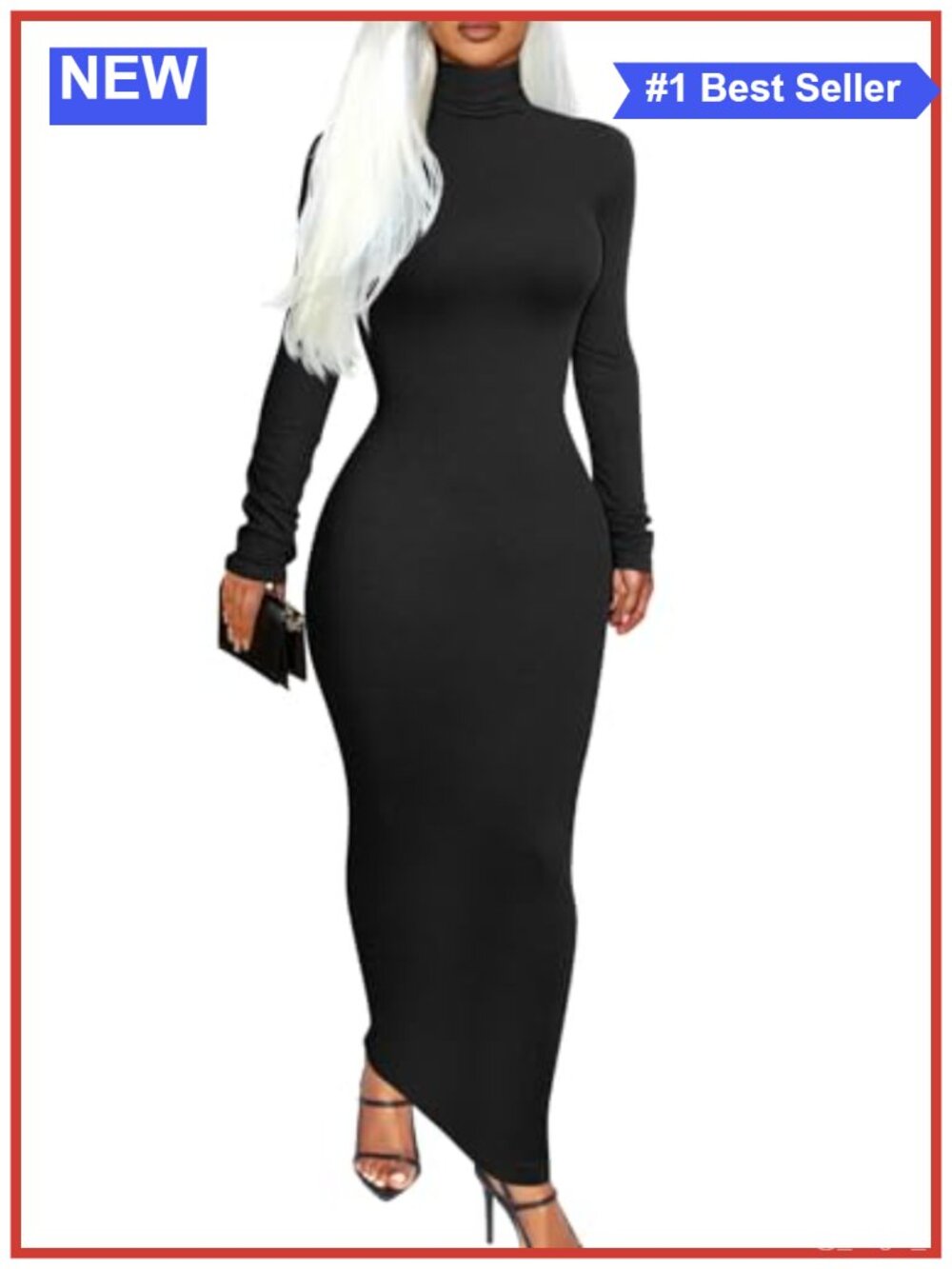Turtleneck Long Sleeve Bodycon Maxi Dress Stretch Party